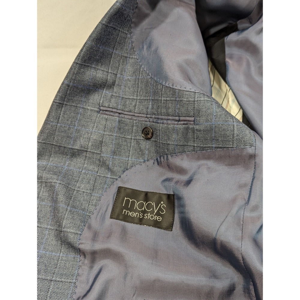 Ralph Lauren Blazer Sport Suit Jacket Coat Silk‎ Wool 44L Blue Gray Plaid Check - Picture 7 of 14